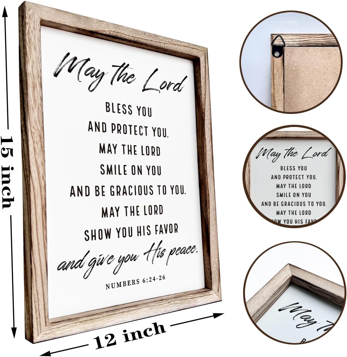 Christian Wooden Plaque, Bible Verse Scripture Decor, Framed Wall Plaque Signs 15 * 11.5 inches, Inspirational Christian Gift, May the Lord Bless You and Protect You Sign
