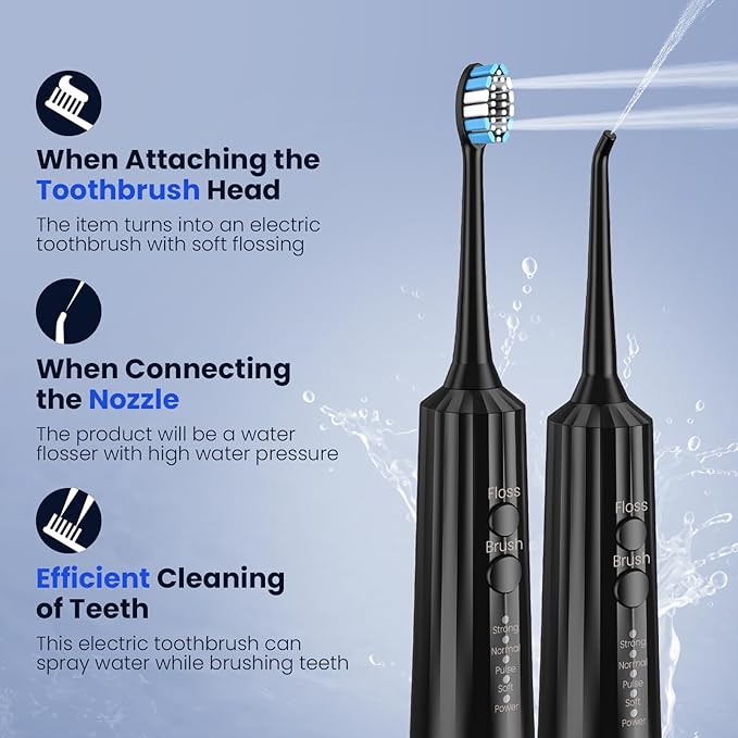 2-in-1 Electric Toothbrush with Water Flosser, Sonic Toothbrush & Dental Irrigator with 4 Modes, 600ML Water Flosser Combo