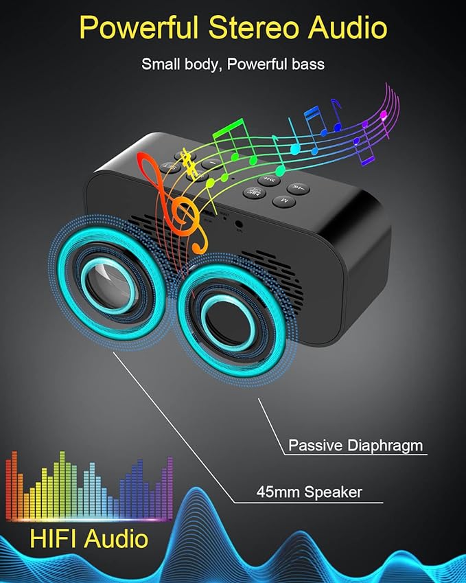 AFK Alarm Clock with Bluetooth Speaker for Bedroom/Office,Small Digital Clock for Heavy Sleepers Adults,Teens,Kids with Dual Alarms,Mirror LED Display,Hands-Free Calling.