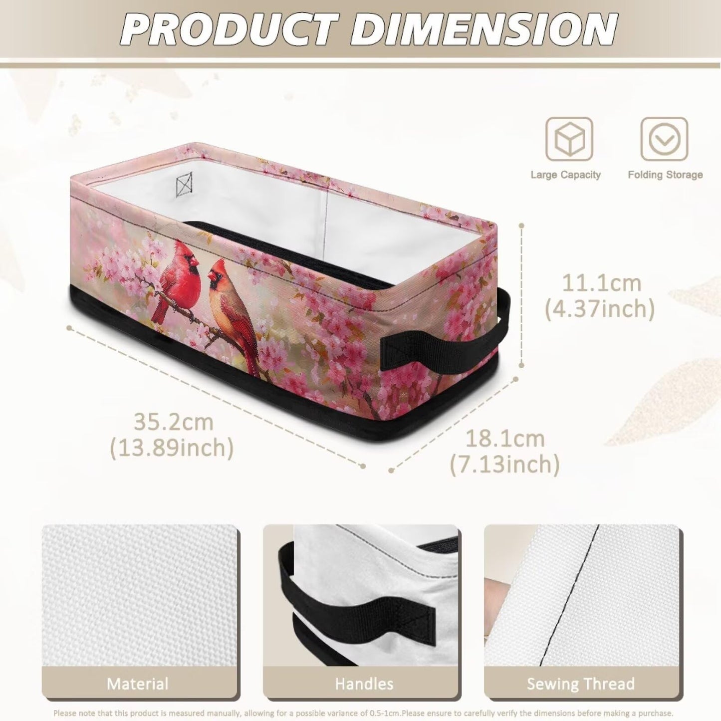 Garucesta Toilet Paper Baskets for Organizing Modern Bathroom Storage Bin Rectangular Bathroom Essentials Basket Household Organizer Bin Holder, Northern Cardinal Red Bird Pink Flower