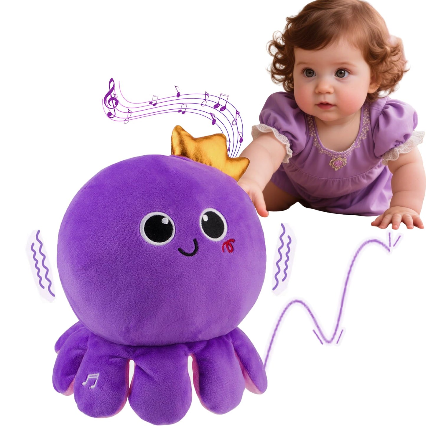 Octopus Baby Crawling Musical Interactive Toys with 97 Melodies, Talking Repeat Function Language Learning for Newborn Infant, Safe Plush Sensory Learning Montessori Toy for Toddlers Gift 0+ Months