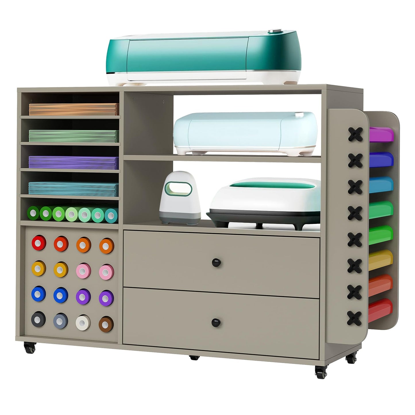 Garvee Craft Table Cricut Cart Storage Cabinet Compatible with Cricut Machines with 2 Drawers & 24 Vinyl Roll Holder, Craft Station Accessories Organizer