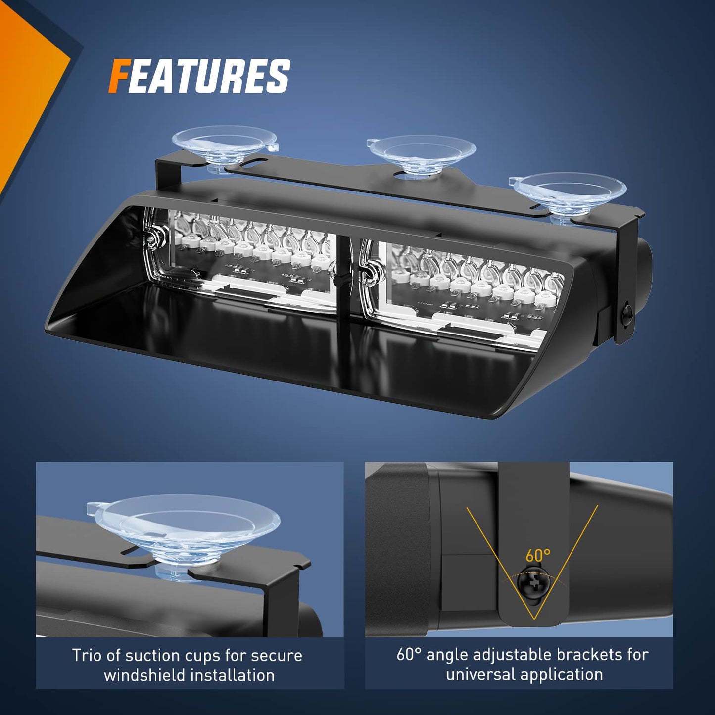 Nilight Blue and White Emergency Strobe Lights Windshield Hazard Warning Safety Flash Light with Suction Cups Super Bright LED for Police Enforcement Firefighters Vehicle Truck