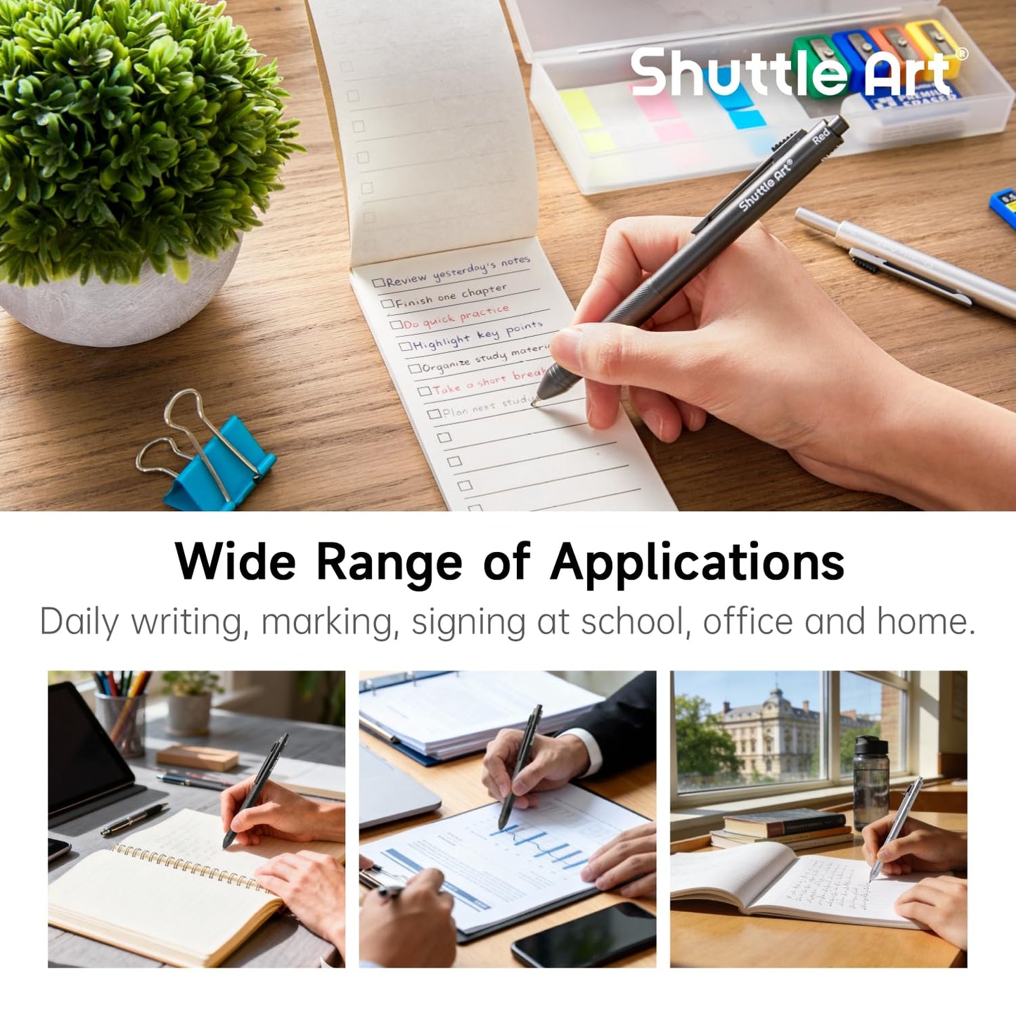 Shuttle Art 4 in 1 Gravity-activated Multicolor Pen, 2 Pack Retractable Ballpoint Pens with 1.0mm Black Blue Red Ink and 0.5mm Mechanical Pencil, Pens Gift Set for Writing Note Taking School Office
