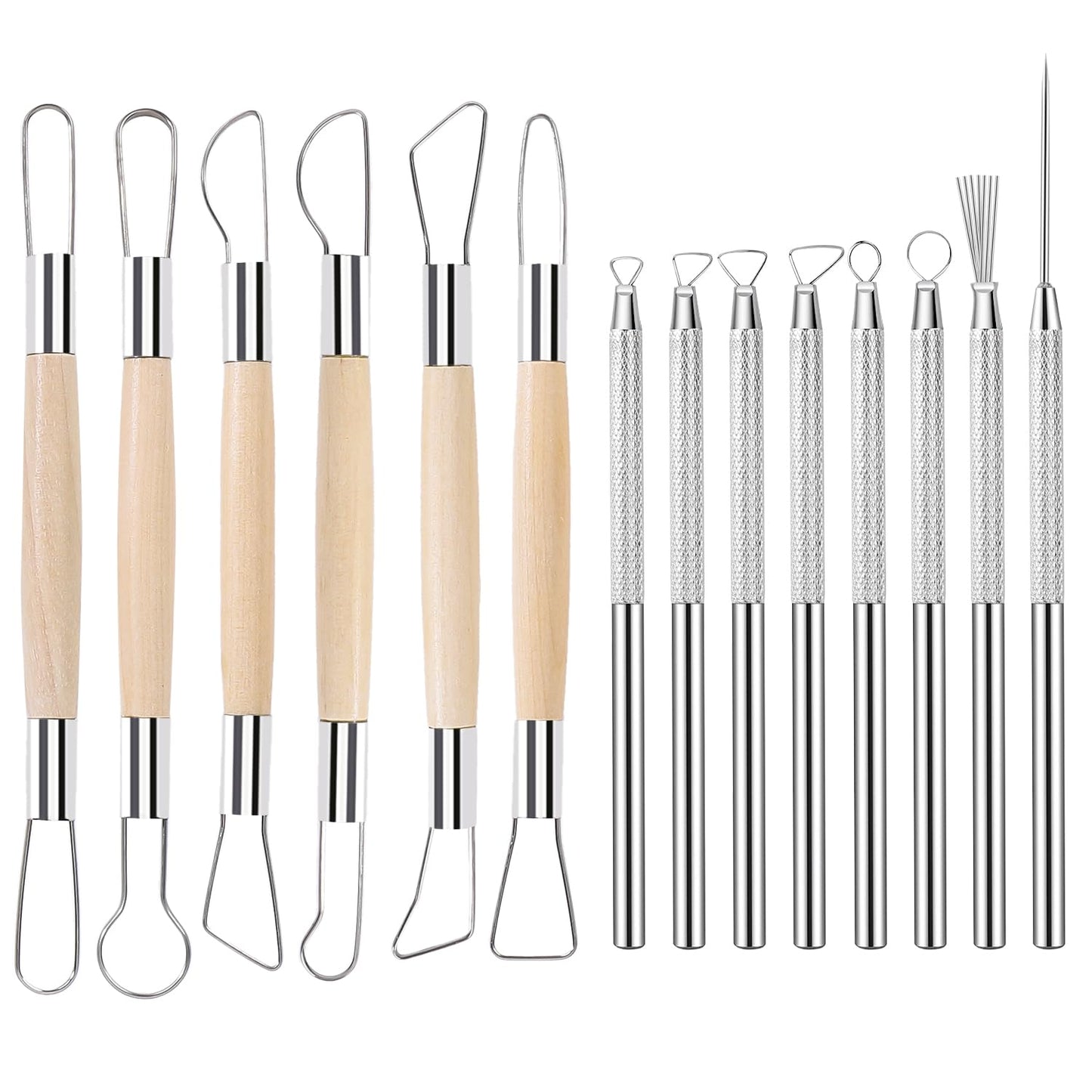 Tovotum 14PCS Ceramic Pottery Clay Ribbon Sculpting Tool Set with Feather Wire Texture and Needle Detail Tools for Carving Modeling