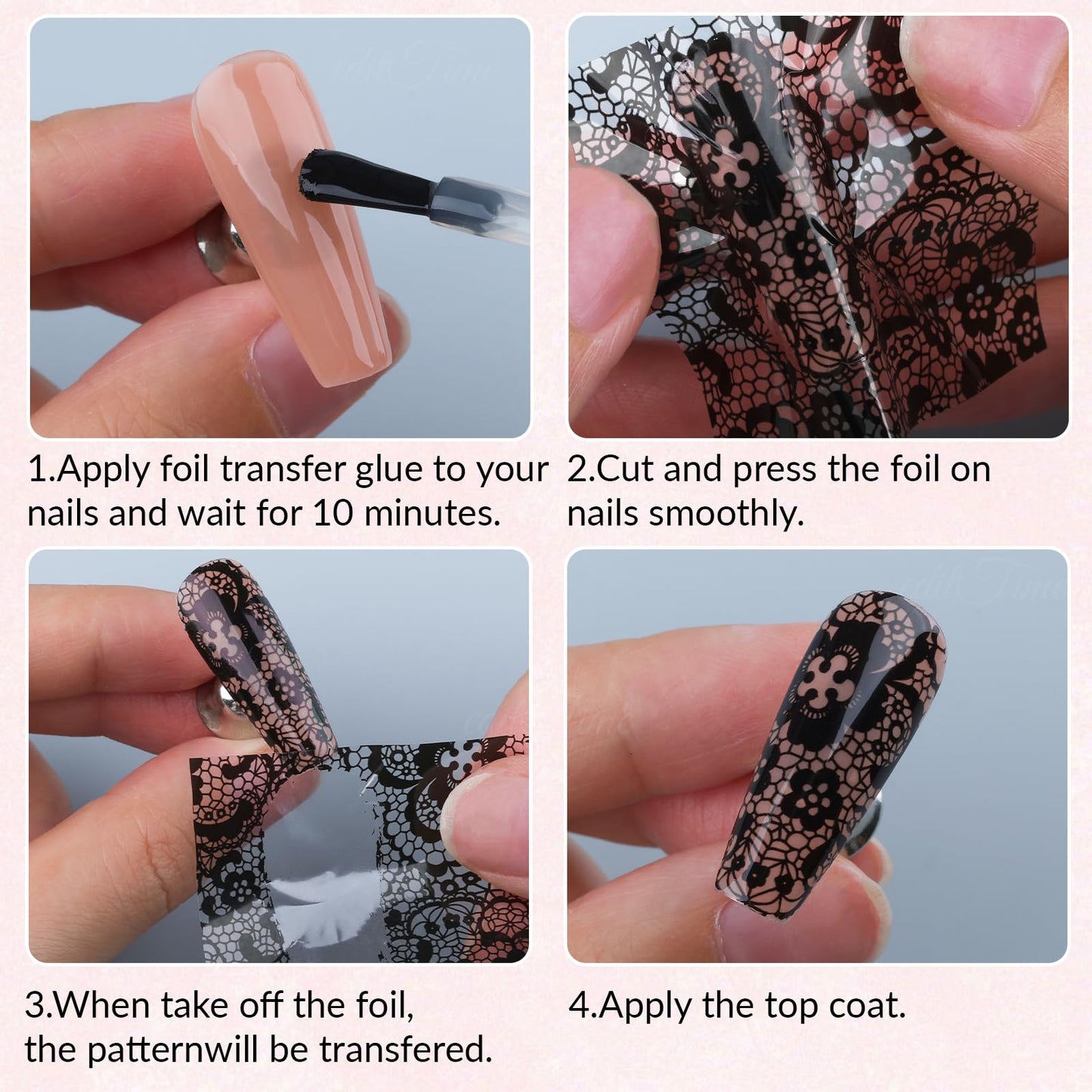 Lace Nail Foil Transfer Sheets, 15 Rolls Black White Flower Nail Art Transfer Foils Decals, Flower Nail Art Foils Decals Holographic Foils for Nails Manicure DIY Nails Decoration (10White+5Black)