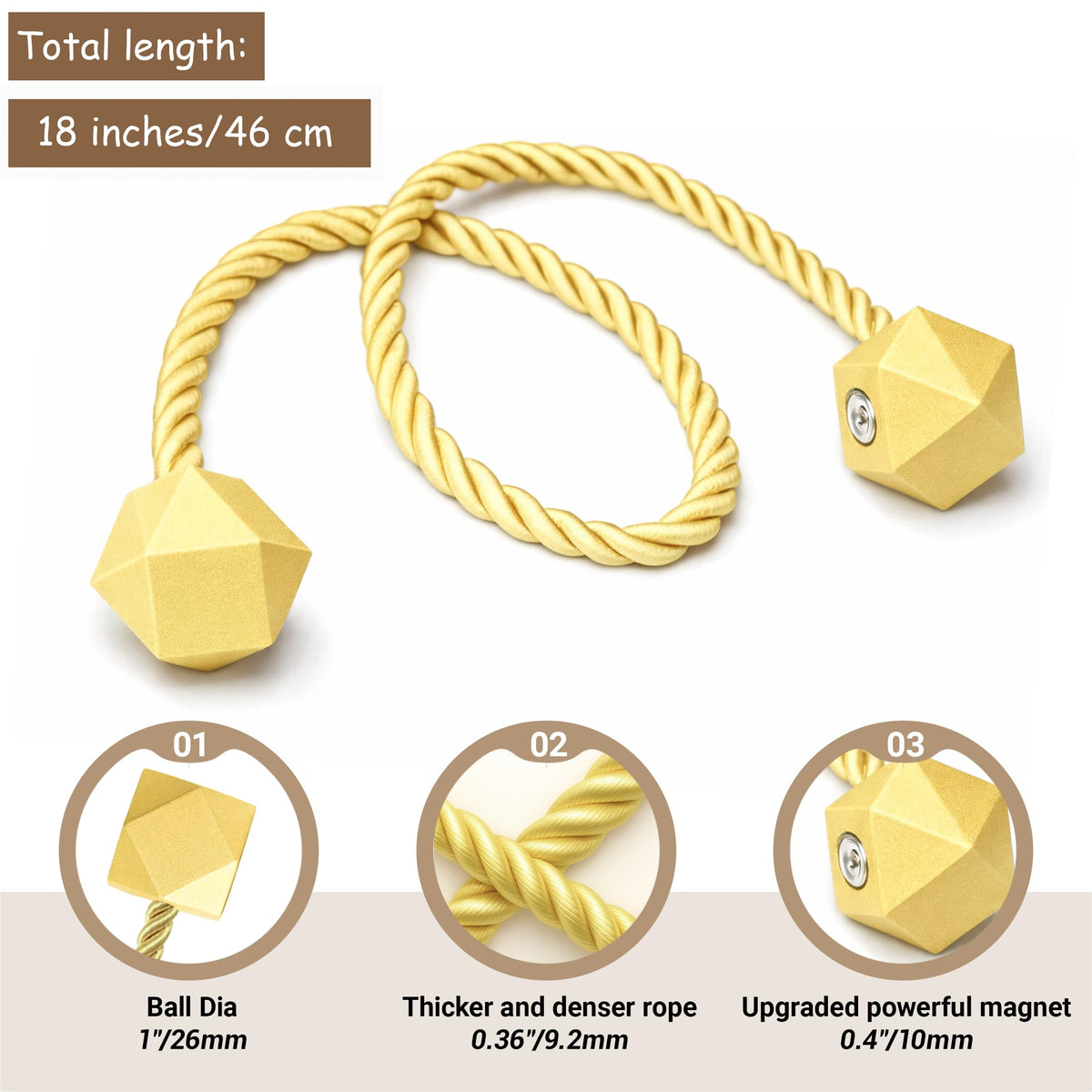 Magnetic Curtain Tiebacks Golden 6pcs (6 Count)