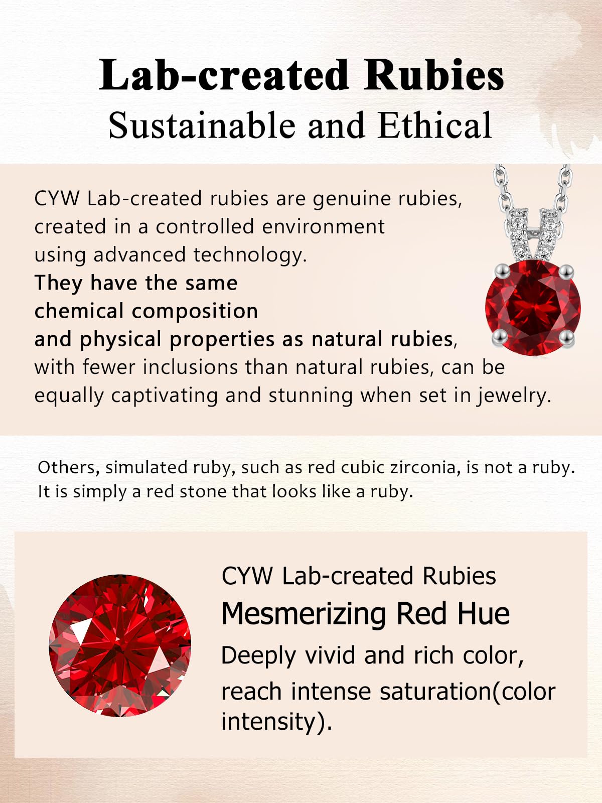 CYW 1 Carat Red Ruby Small Round Necklace for Women 925 Sterling Silver Solitaire Pendant Necklace