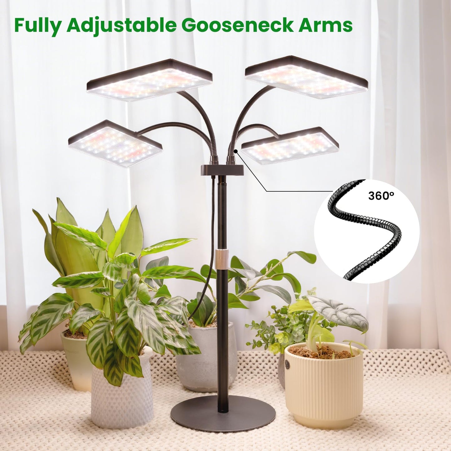 LBW Desk Grow Light for Indoor Plants, Full Spectrum Desk Plant Lamp with 4 Adjustable Goosenecks, Wide Coverage, Plug & Play, for Seedlings, Succulents & Houseplants