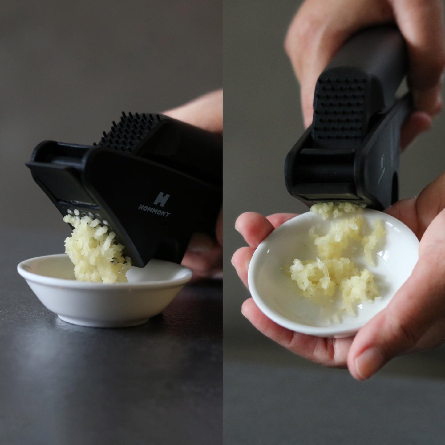 Hommony XPress | All-In-One Garlic Press Easy to Use & Clean, Effortlessly Squeeze Garlic Mincer, Durable Nylon Plastic Garlic Crusher, No Peel Needed & No Smelly Fingers