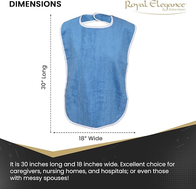 Elaine Karen 3 Pack Premium Adult Bibs - bibs for adults Men, Women; Eating Cloth for Elderly Seniors and Disabled, Adjustable, Terry bib Clothing Protectors, Machine Washable, Blue