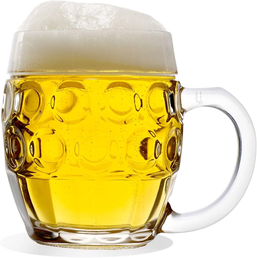 Oberglas Tübinger Augenkanne Beer Mugs Set of 6 – 300 ml with Fill Mark and Crest – Durable Soda Lime Glass – Dishwasher Safe – Traditional German Stein Design
