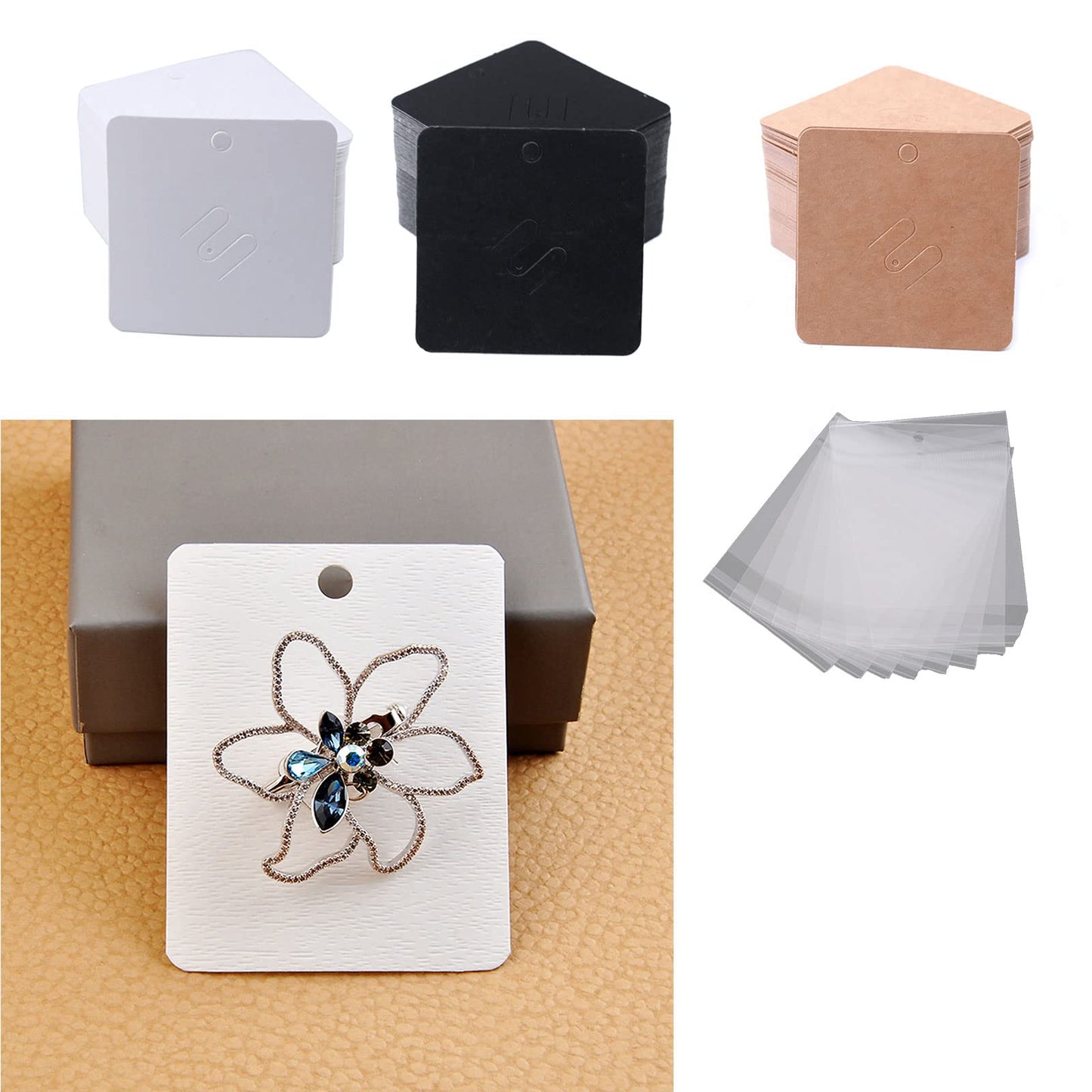 WikoNasc 100Piece Kraft Brooch Pin Cards Square Brooch Display Holder Card Brown Earring-Tag for Selling Jewelry Craft Retail