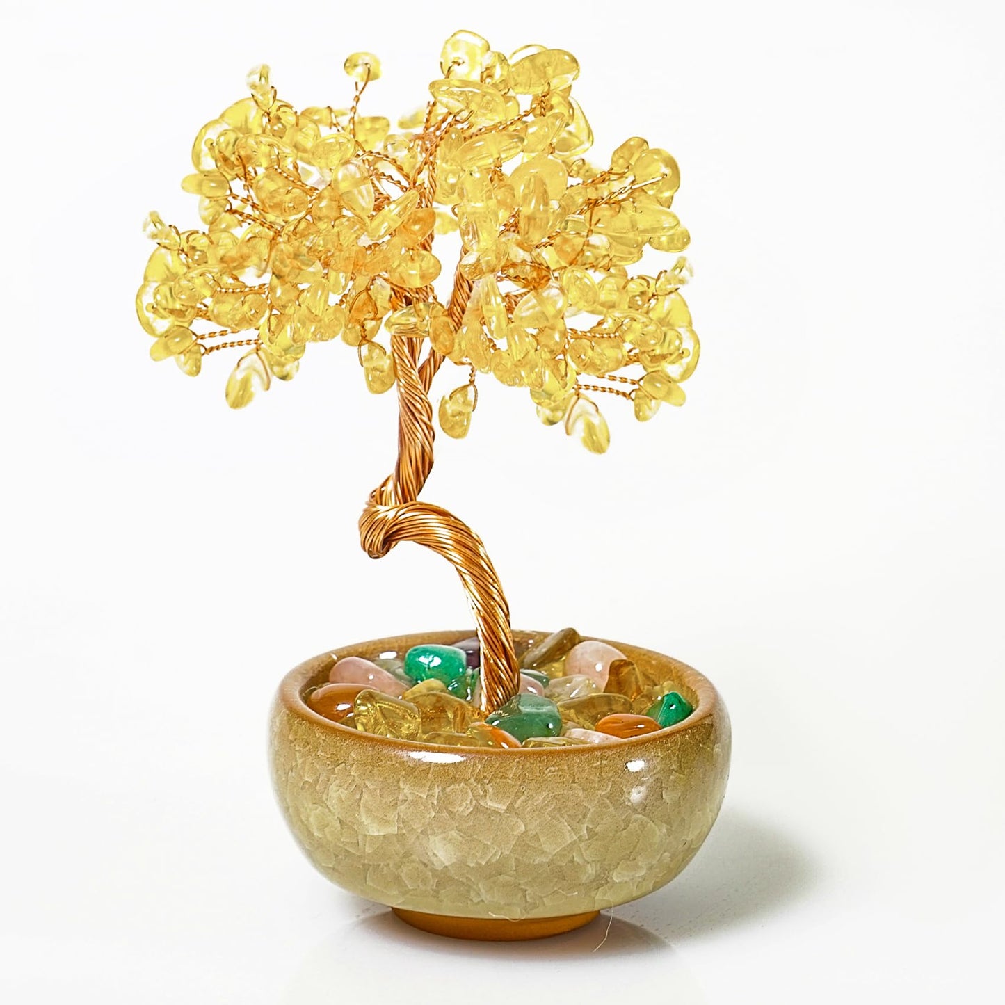Citrine Crystal Tree Mini Money Tree for Wealth Home Office Desk Decor, Handmade Crystal Tree with Copper Wire, Ceramic Base, Business, Feng Shui Office Home Gift