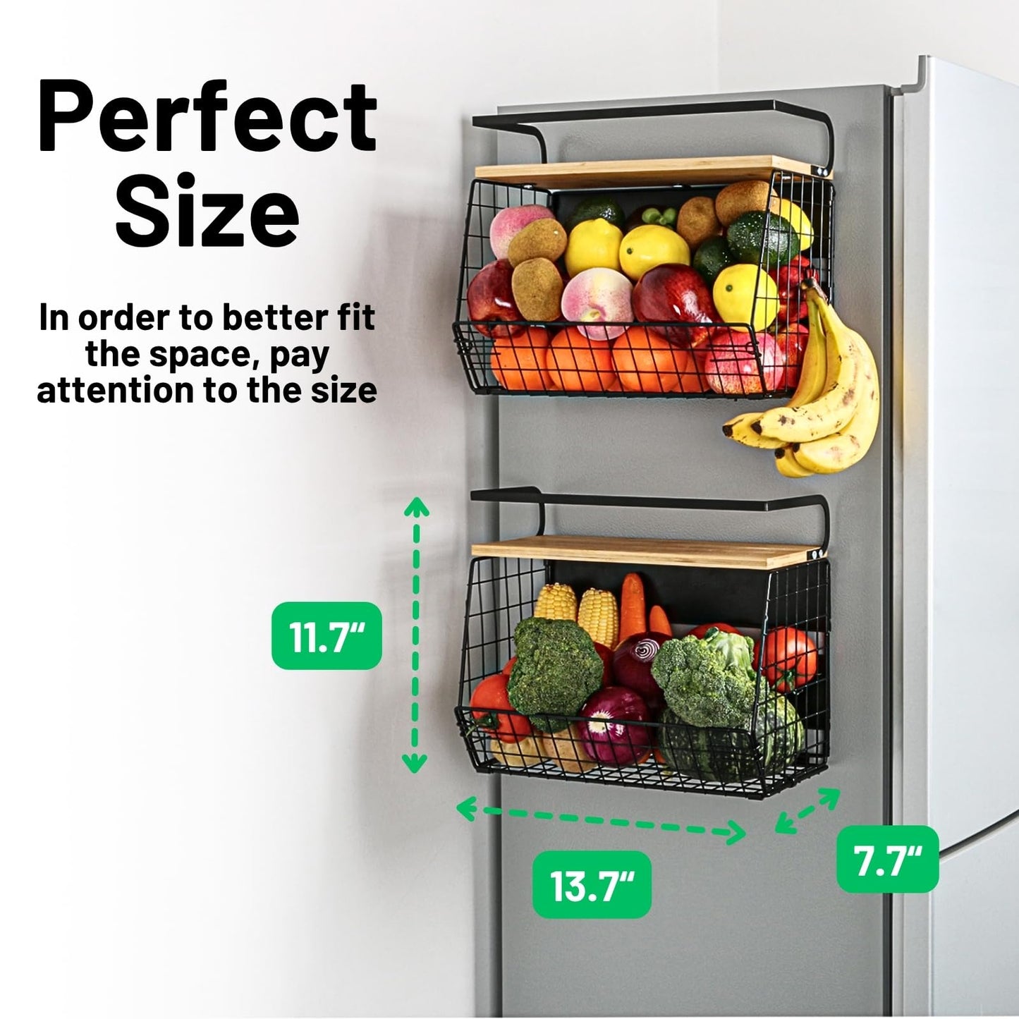 Ofiray-home Magnetic Shelf for Fridge with Wood Lid, Fruit Potato and Onion Storage Bins, Pantry Organizers & Storage, Large Container Magnetic Spice Rack for Refrigerator, Kitchen Counter, Cabinet
