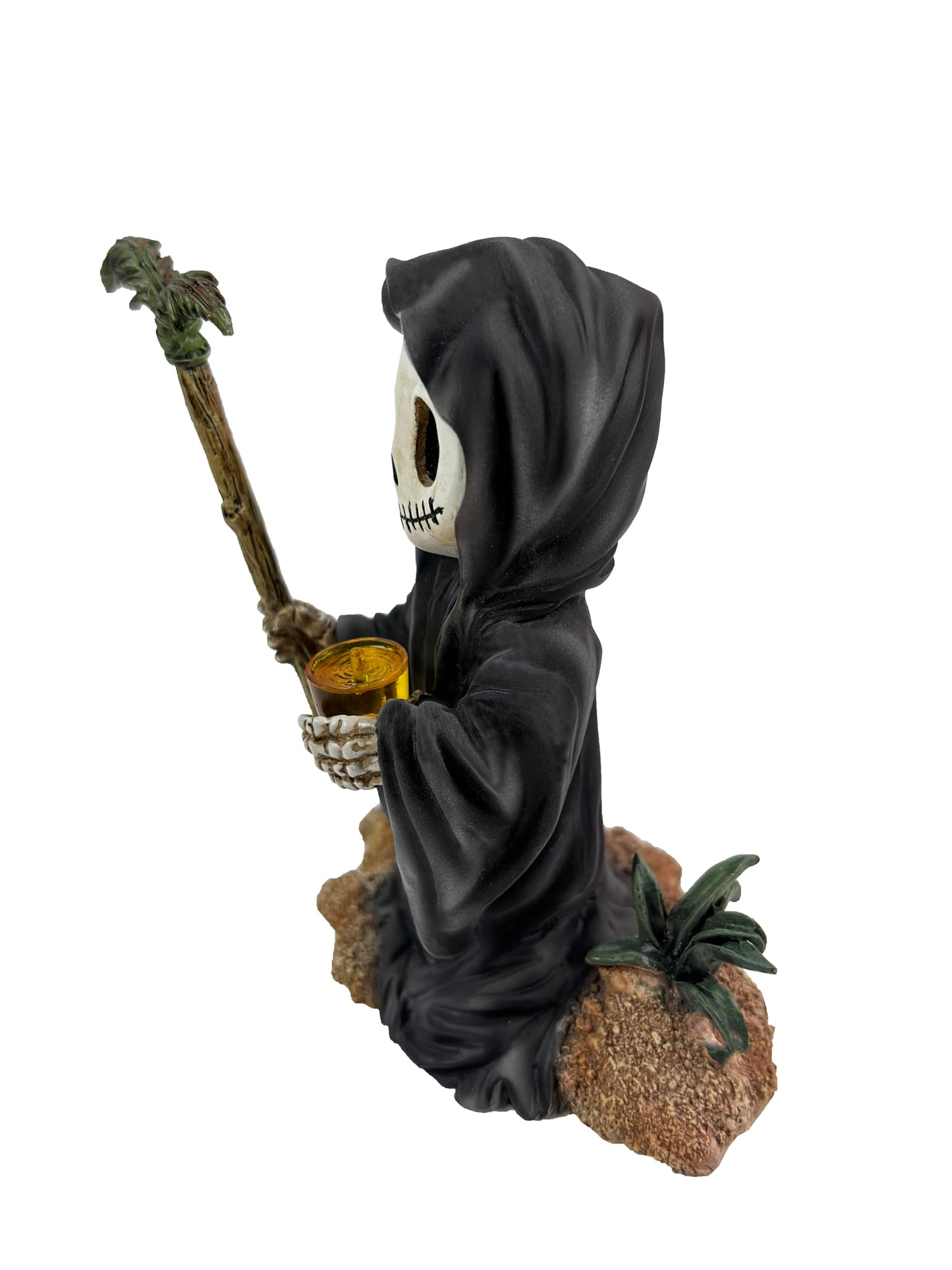 AUROANC Adorable Skull Grim Reaper Figurine,3.94”H,Halloween Death Sculpture,Grim Reaper Skeleton Statue
