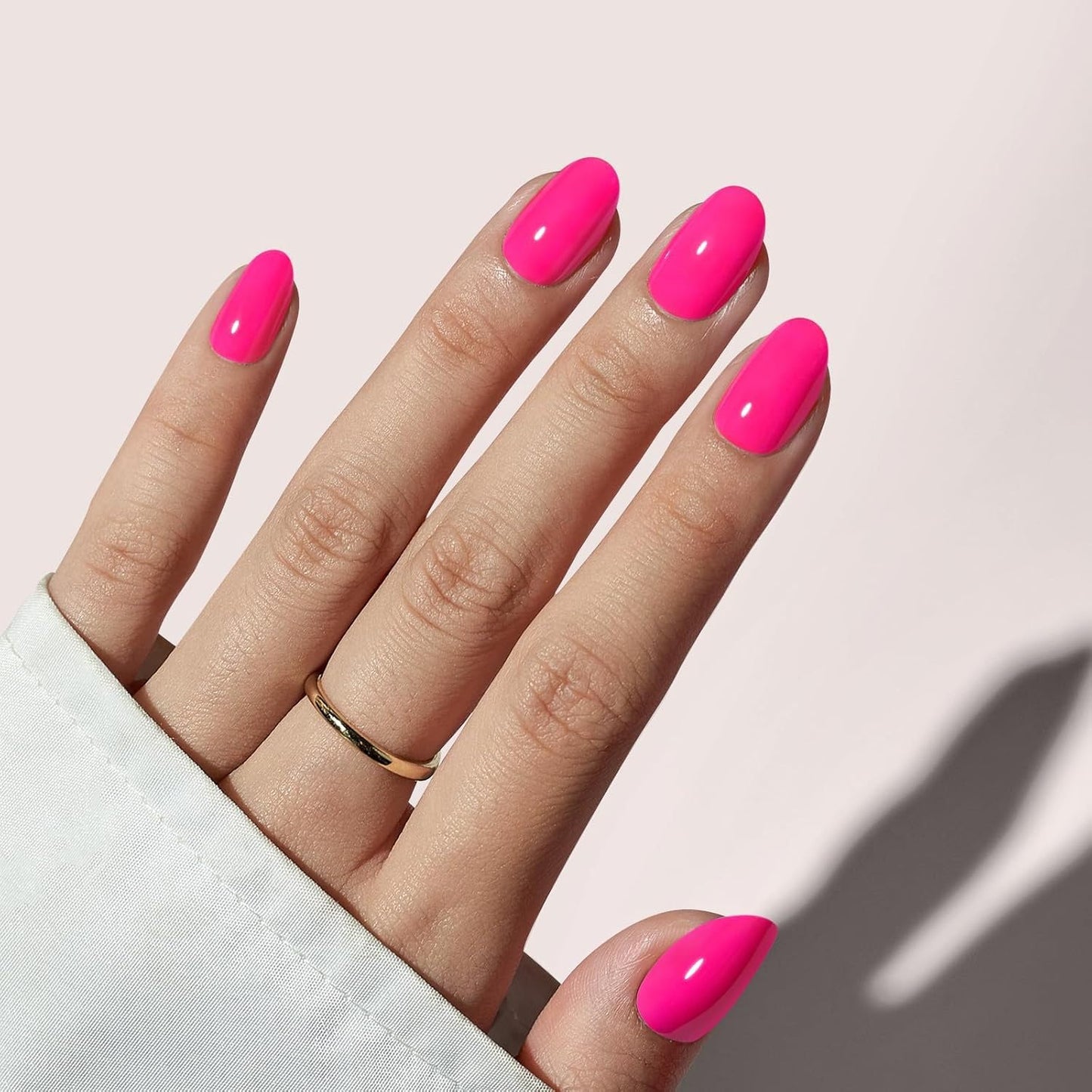 Rose Press on Nails short Almond Fake Nails Rose Pink Designs False Nails Full Cover Glossy for Women Daily Wear Manicure Decoration 24Pcs