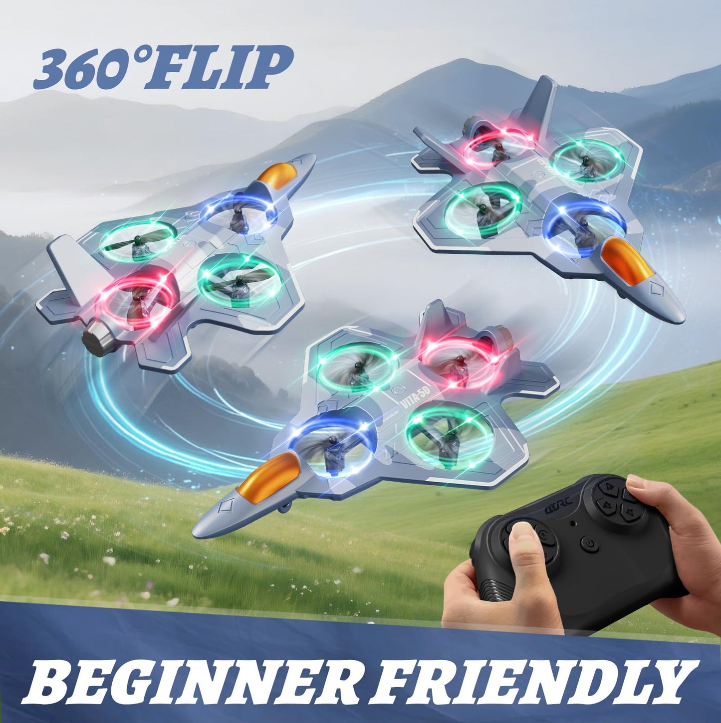 4DRC RC Planes Remote Control Airplanes with 3 Batteries, Foam Remote Control Planes for Kids Adults Beginners 4-7 8-12 12-16, Remote Control Helicopter Fighter Jet Drones for Kids Adults, 360° Flip