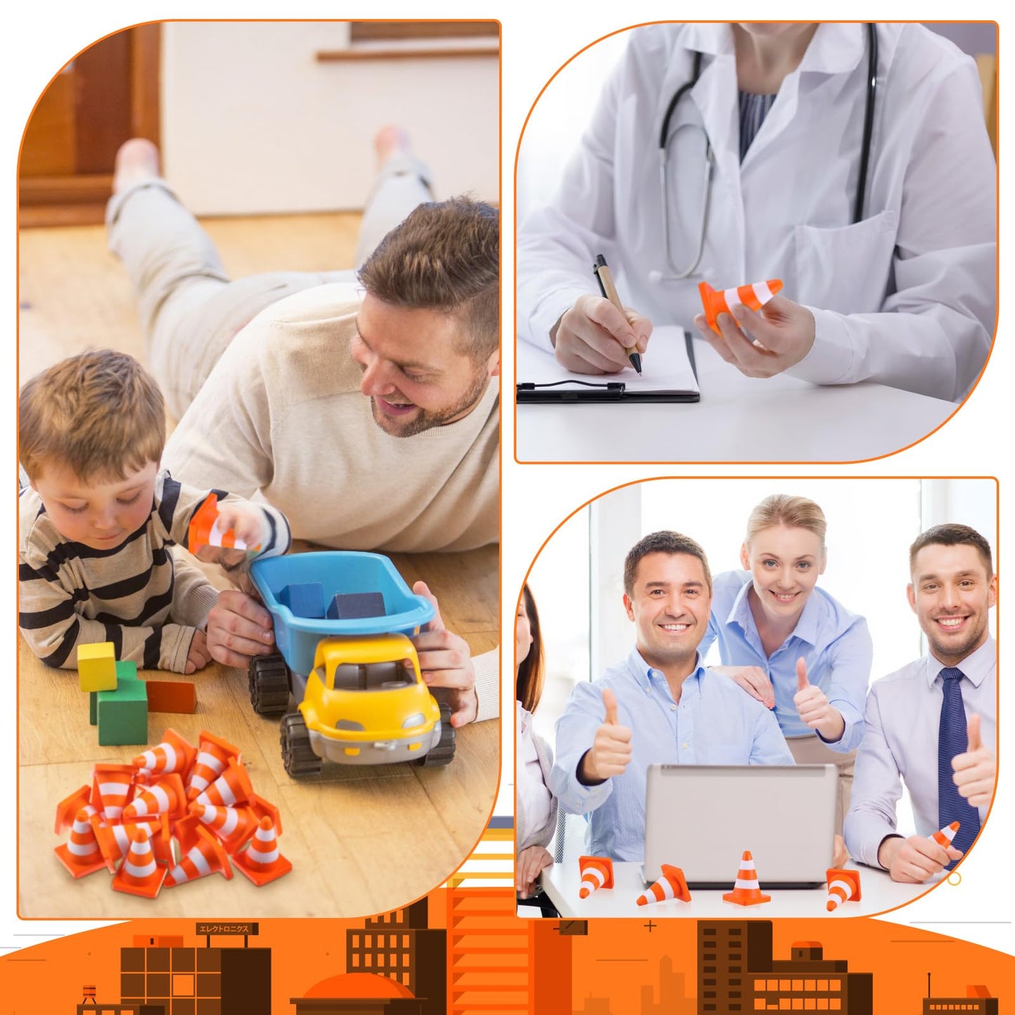 Libima 24 Pcs 2.36'' Traffic Cone Stress Balls Bulk Construction Party Favor Construction Toy Squeeze Cones Funny Stress Relief Toy Gift for Kids Teens Adult Improving Strength Release Pressure