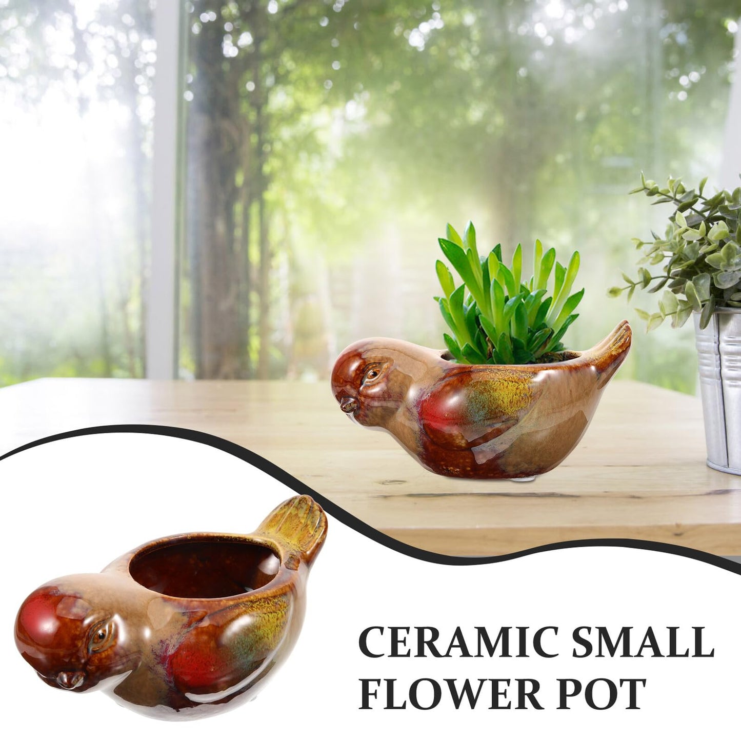 Holibanna Ceramic Succulent Pots Bird Design Small Planter for Indoor Balcony Garden Decorative Flower Pot with Glazed Finish