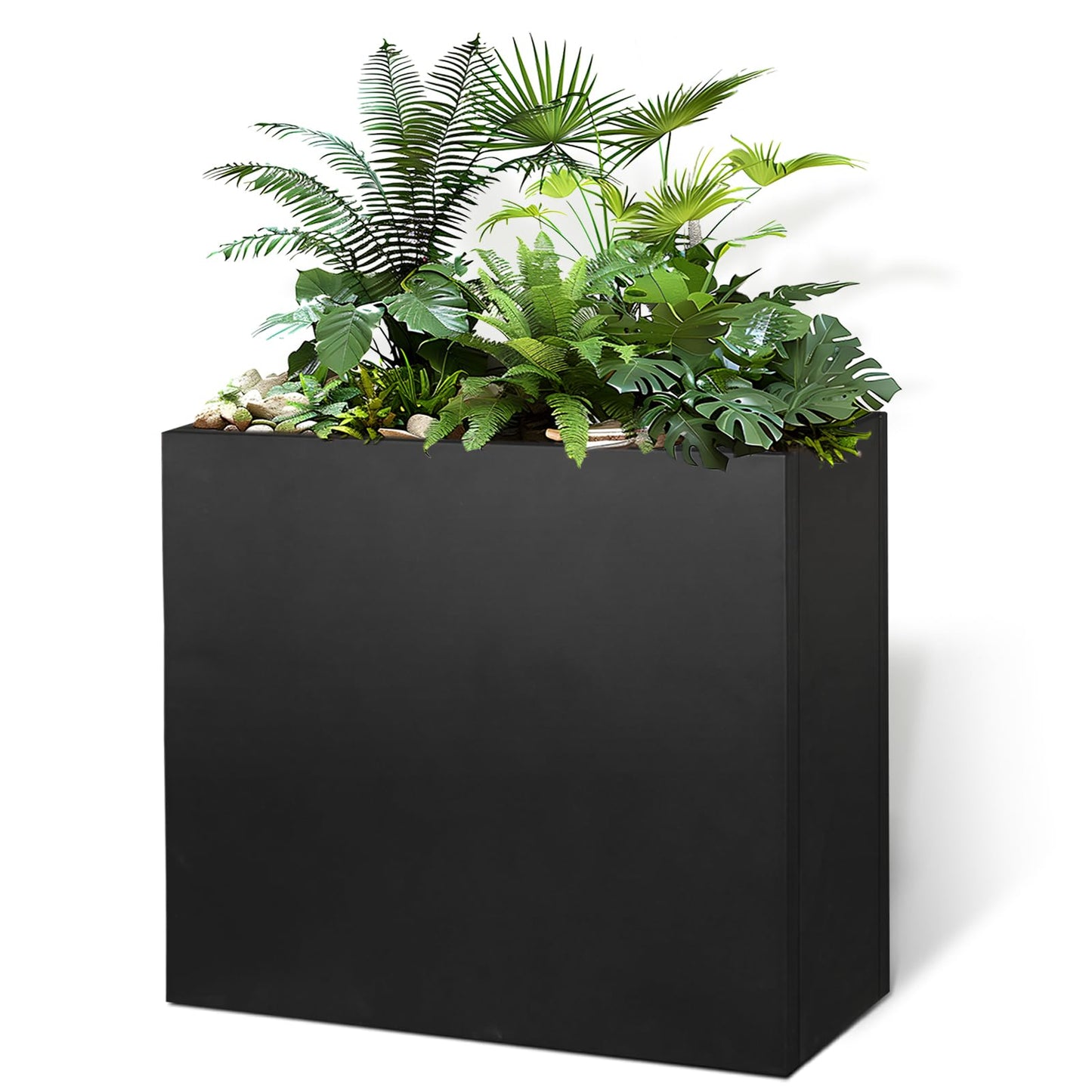 GZLVSOW Metal Rectangular Planter 30" L x 12" W x 24" H Tall Metal Planter Box with Removable Insert Shelf for Outdoor, Indoor, Garden (Black, 30 * 12 * 24)