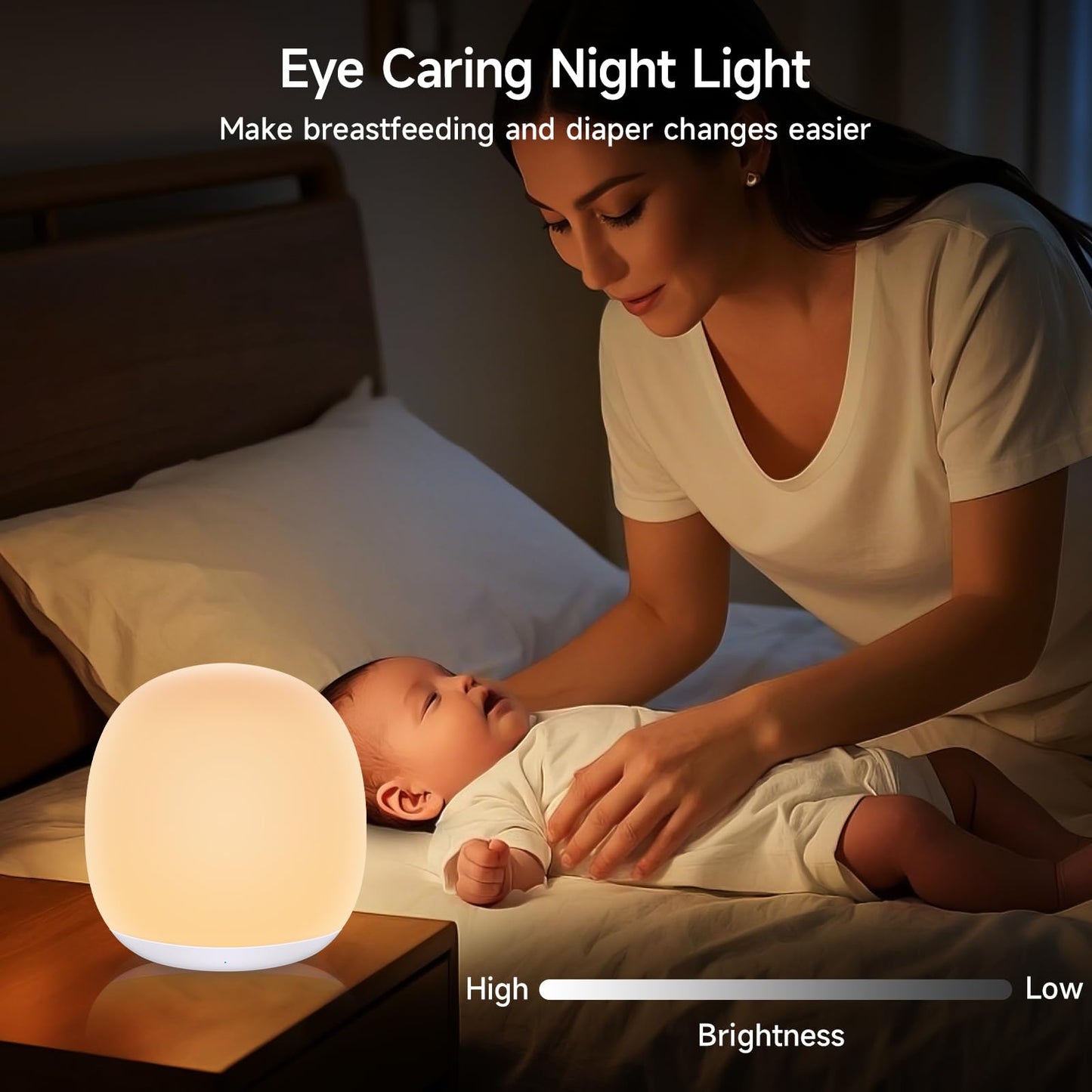 Tyute Baby Night Light, Nursery Night Lamp with 8 RGB Colors Changing, Soft BPA Free Silicone Touch Night Light for Kids Room Breastfeeding, 1h Timer, Rechargeable & Stepless Dimming