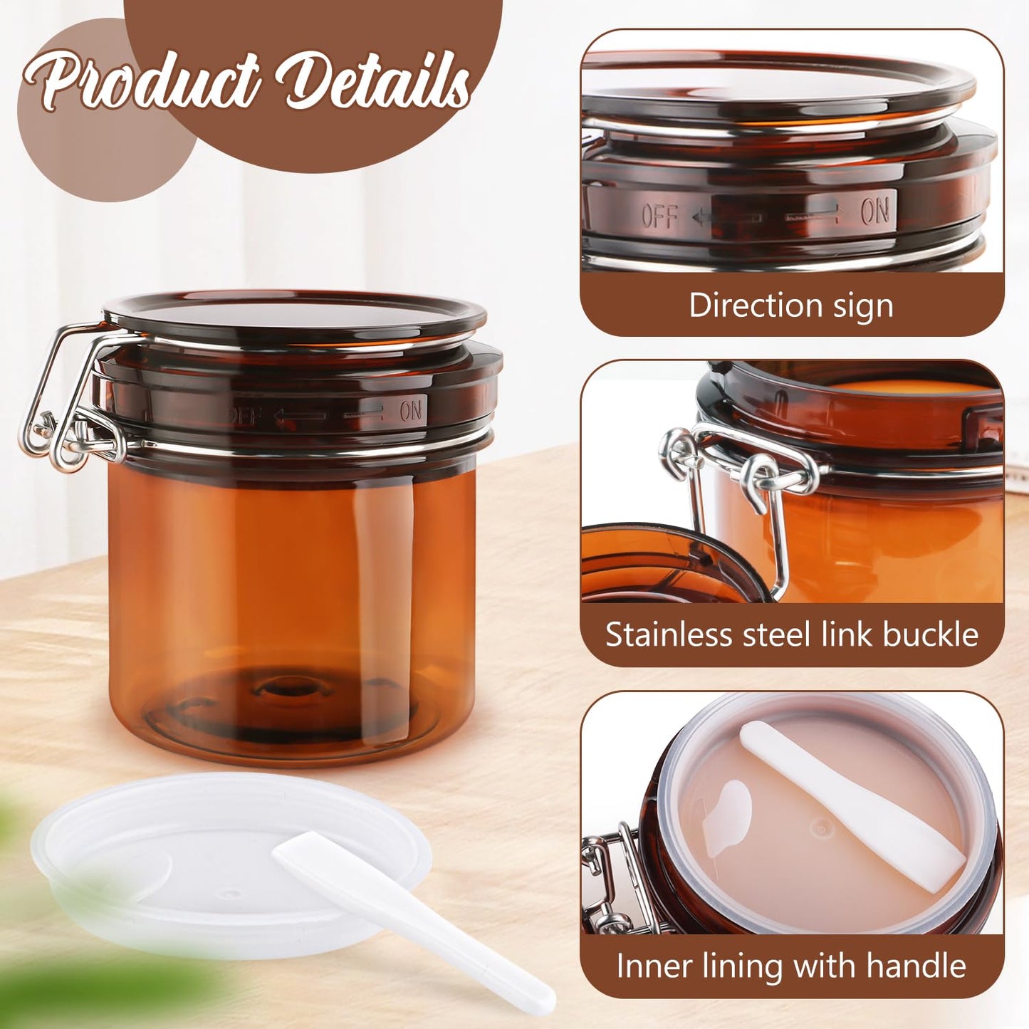 BOSMIOW 4Pcs 220ml/7.8oz PET Plastic Amber Storage Jar Sealed Container Facial Mask Jars Wide Mouth Canning Jars with Hermetic Sealed Hinged Airtight Lid for Cream Lotion Bath Salts Spices