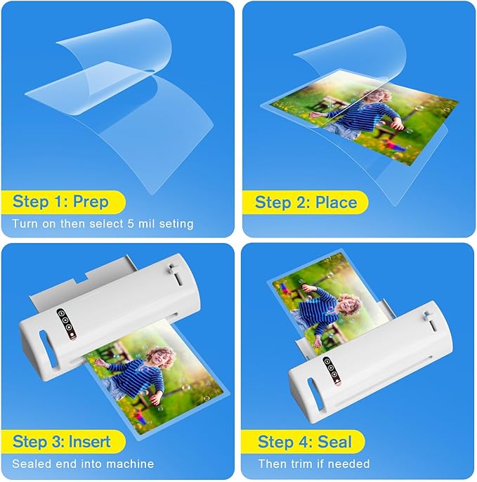 KTRIO 5 Mil Laminating Sheets 150 Pack, Various Sizes Thermal Laminating Pouches, Clear Laminate Sheets for Letter Size, Photos, Notecards, ID Badges, Business Cards, Compatible with Laminators
