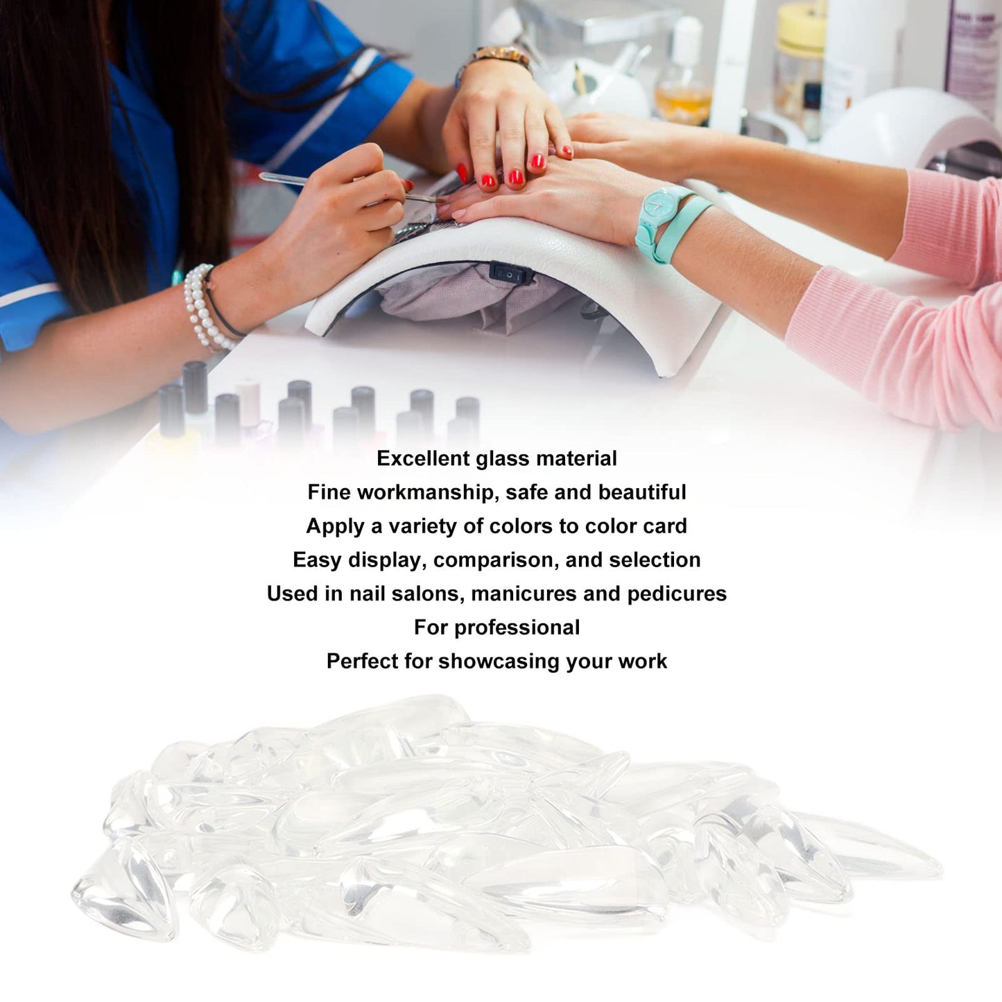 Transparent Glass Nail Polish Color Card,50Pcs Nail Gel Polish Display Tips Nail Practice Card DIY Manicure Tool Accessories Pointed Almond Shape