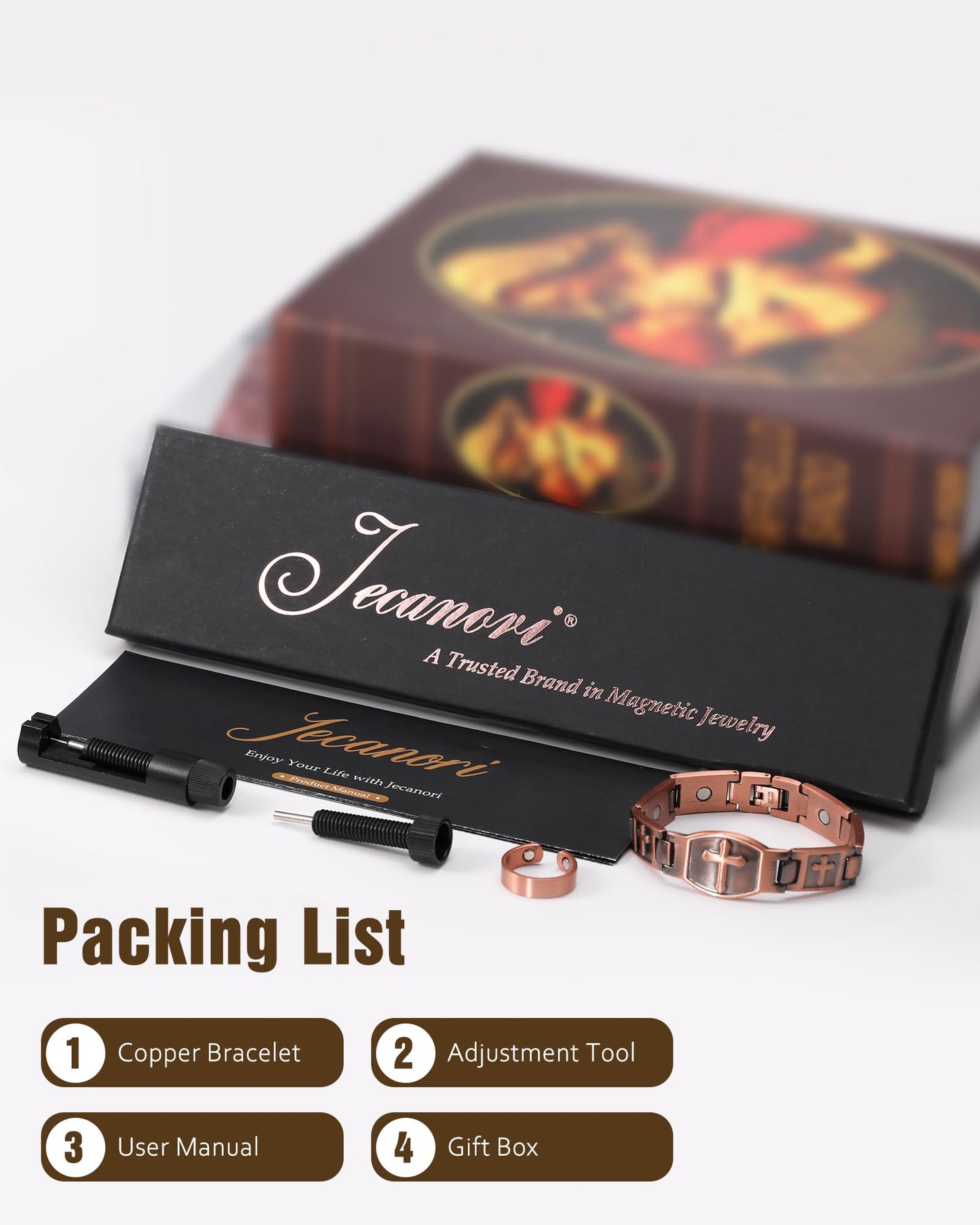 Jecanori Copper Magnetic Bracelet & Ring for Men,Pure Copper Cross Bracelets for Men,Ideal Gift