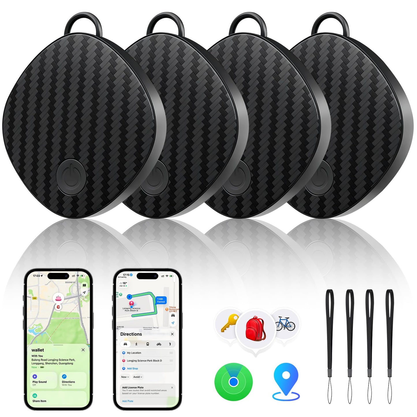 Air Tracker Tags 4 Pack, Bluetooth Item Finder Compatible with Apple Find My (iOS Only), Key Finder & Luggage Tracker with Left Behind Alerts, Lost Mode & Replaceable Battery