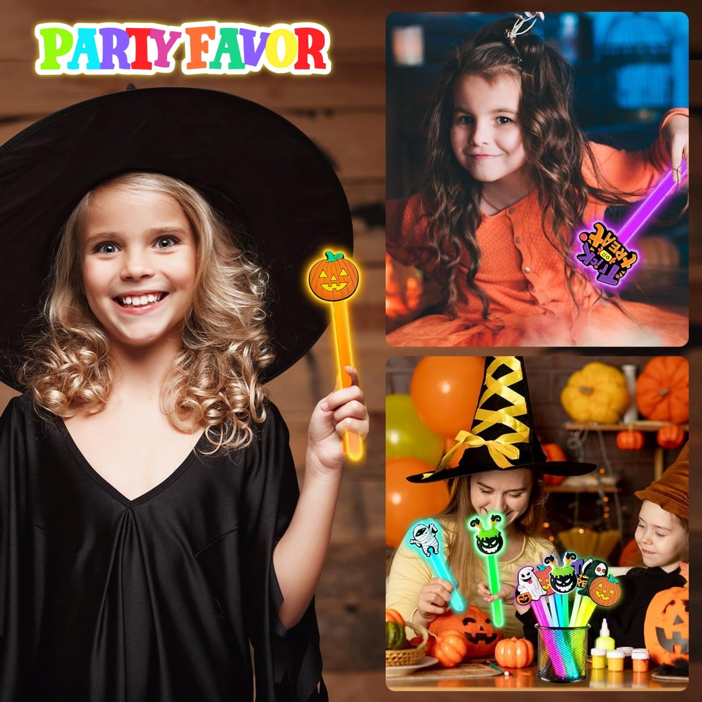 Ertyjikg 24 Pack Halloween Glow Sticks with Cards Halloween Glow Bright Night Gift Pumpkin Ghost Glow Sticks for Hall oween Night Prize Supplies (Multicolor)