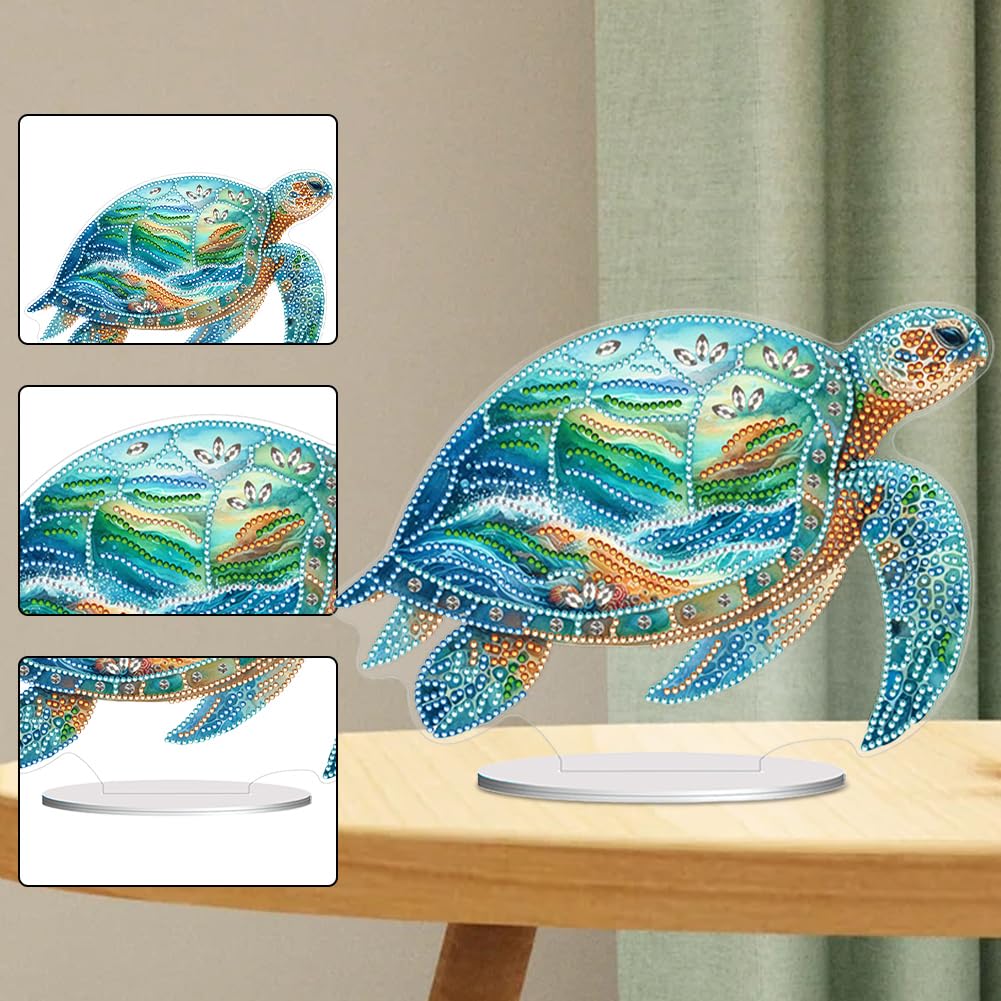 C'eitura 5D DIY Diamond Art Sea Turtle Tabletop Decor - Double-Sided Crystal Rhinestone Desktop Ornament for Home Office, Marine Life Craft Gift for Adults