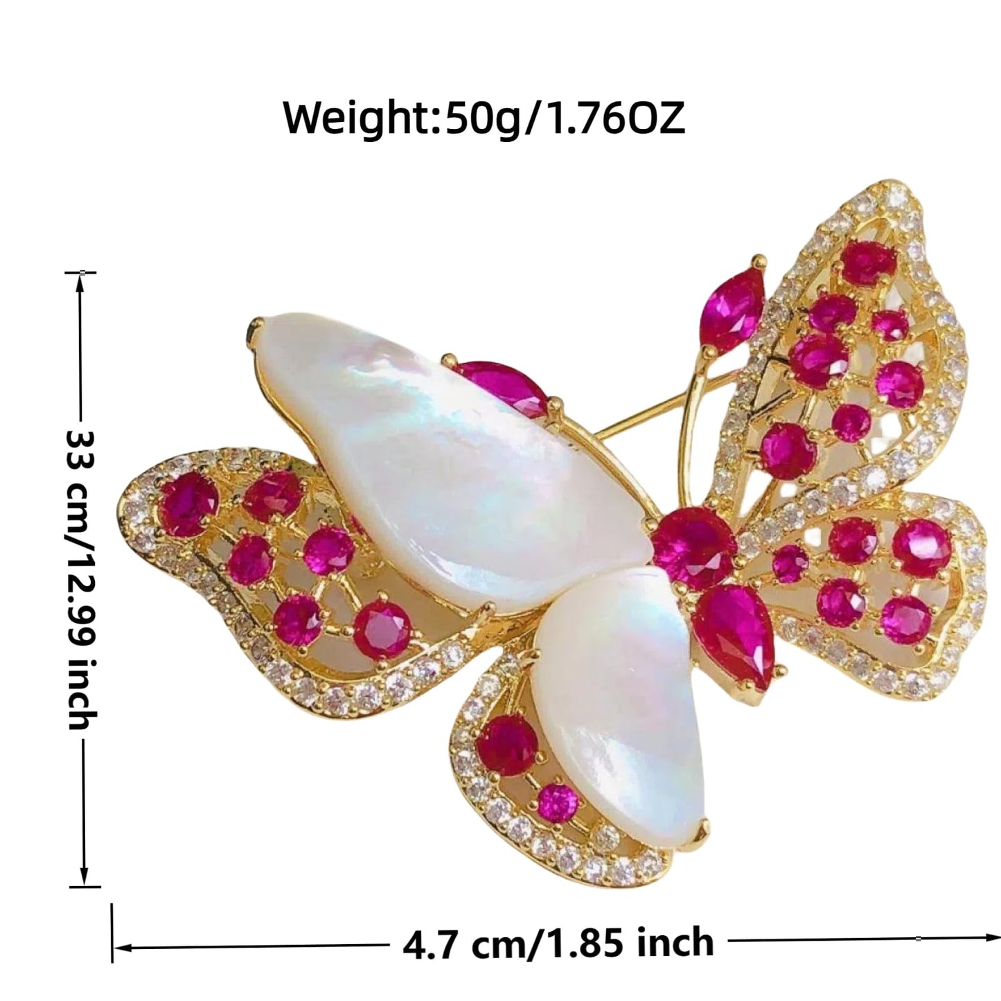 Elegant Natural Shell Red Garnet Butterfly Heavy Rhinestone Brooch for Women
