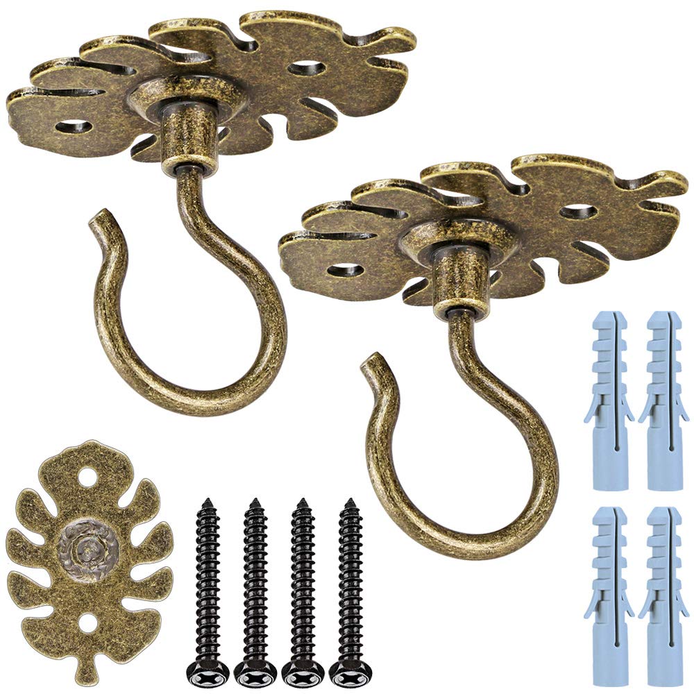 Dolibest Wall Mount Ceiling Hooks,Plant Hooks for Ceiling Metal Plant Bracket Iron Wall Mount Lanterns Hangers Hooks for Hanging Plants Lights, Outdoor Wire, Fairy Lights, Wind Chimes, Bronze(2PCS)
