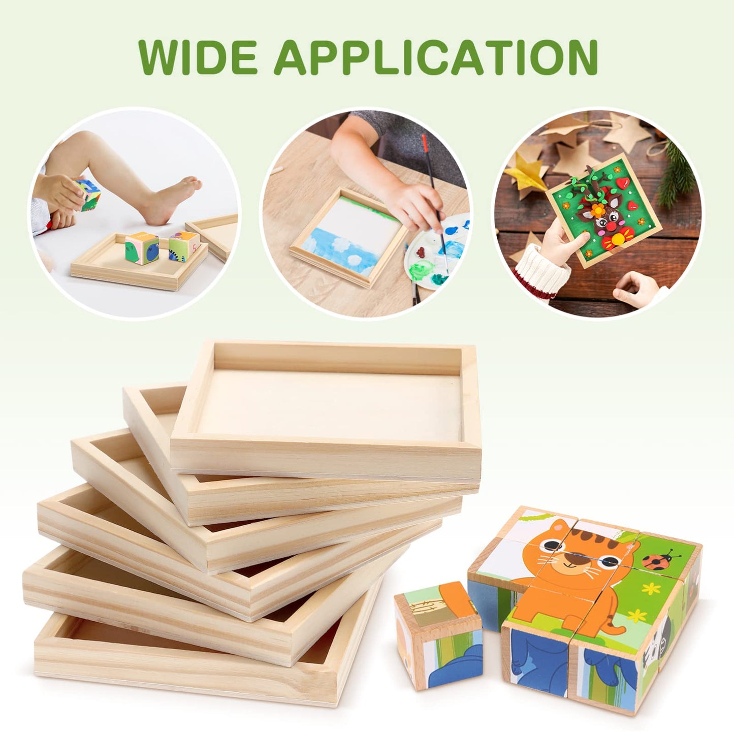 6-Pack Unfinished Wooden Trays - 4.7 x 4.7 in Small Square Serving Trays for Montessori, Crafts, Home Décor, and DIY Projects