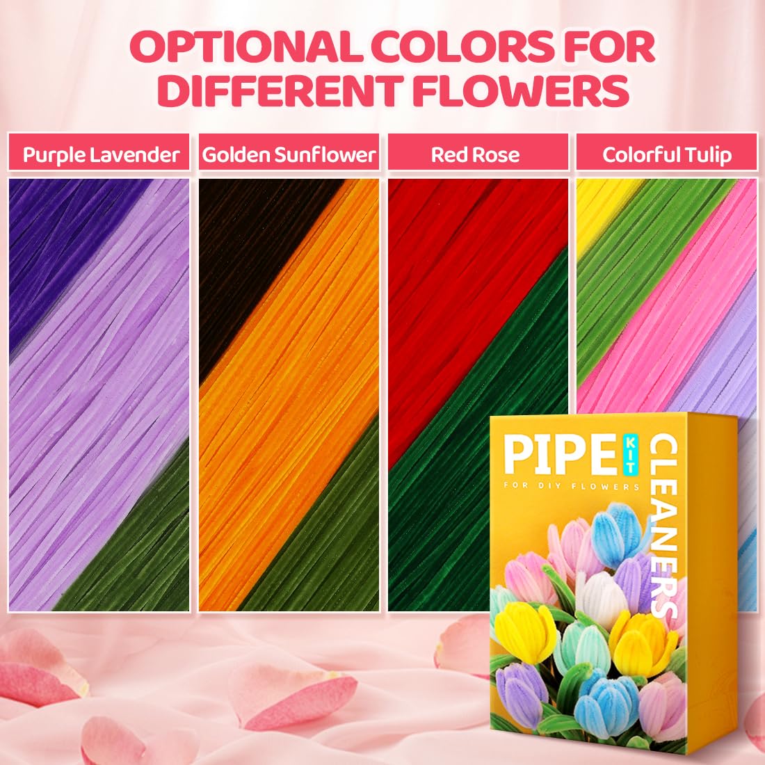 IOOLEEM Pipe Cleaners, 480pcs Red Roses, Valentine's Day Flower Making Kit, Arts and Craft Supplies for Flowers, Ideas for Art Project Activity.