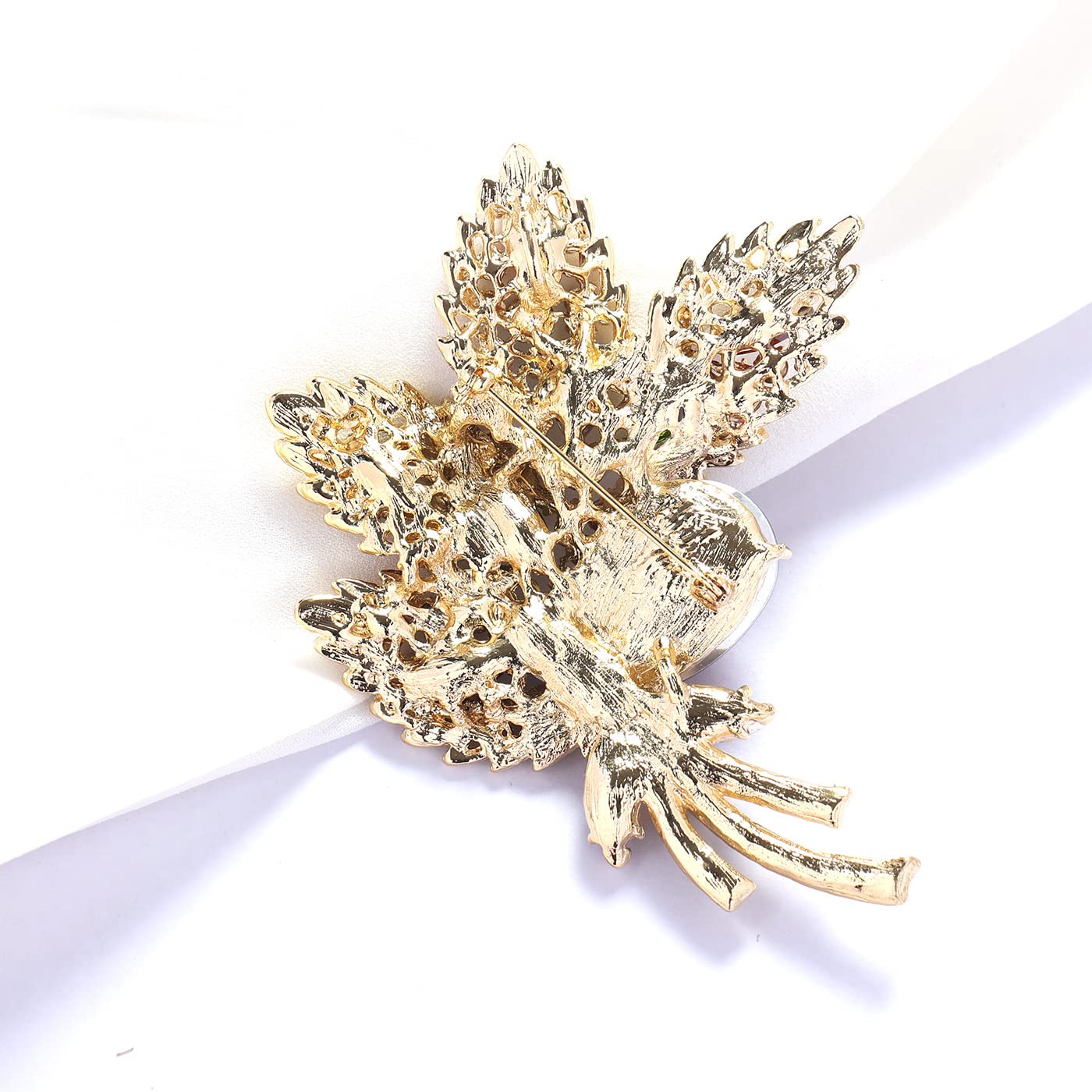 YOQUCOL Red Austrian Crystal Leaf Shape Bouquet Big Large Brooch Pin Rhinestone Scarf Decoration Wreath Cloth Pin For Women