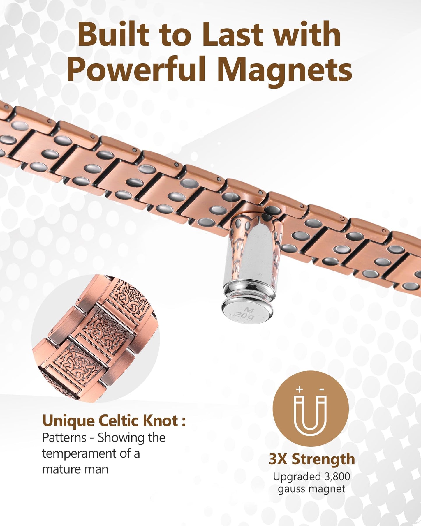 Feraco Copper Bracelet for Men, 3X Strength Magnetic Therapy Bracelet with Powerful 3800 Gauss Magnets,Copper Cooper Jewelry
