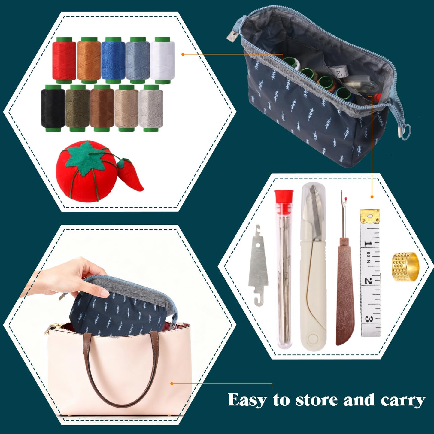 76PCS Big Eye Stainless Steel Sewing Needle Kit, Needle and Thread Kit, Sewing Supplies and Accessories with Scissors Seam Ripper Threaders Measure Tape Thimbles for Home Mom Beginner Traveler