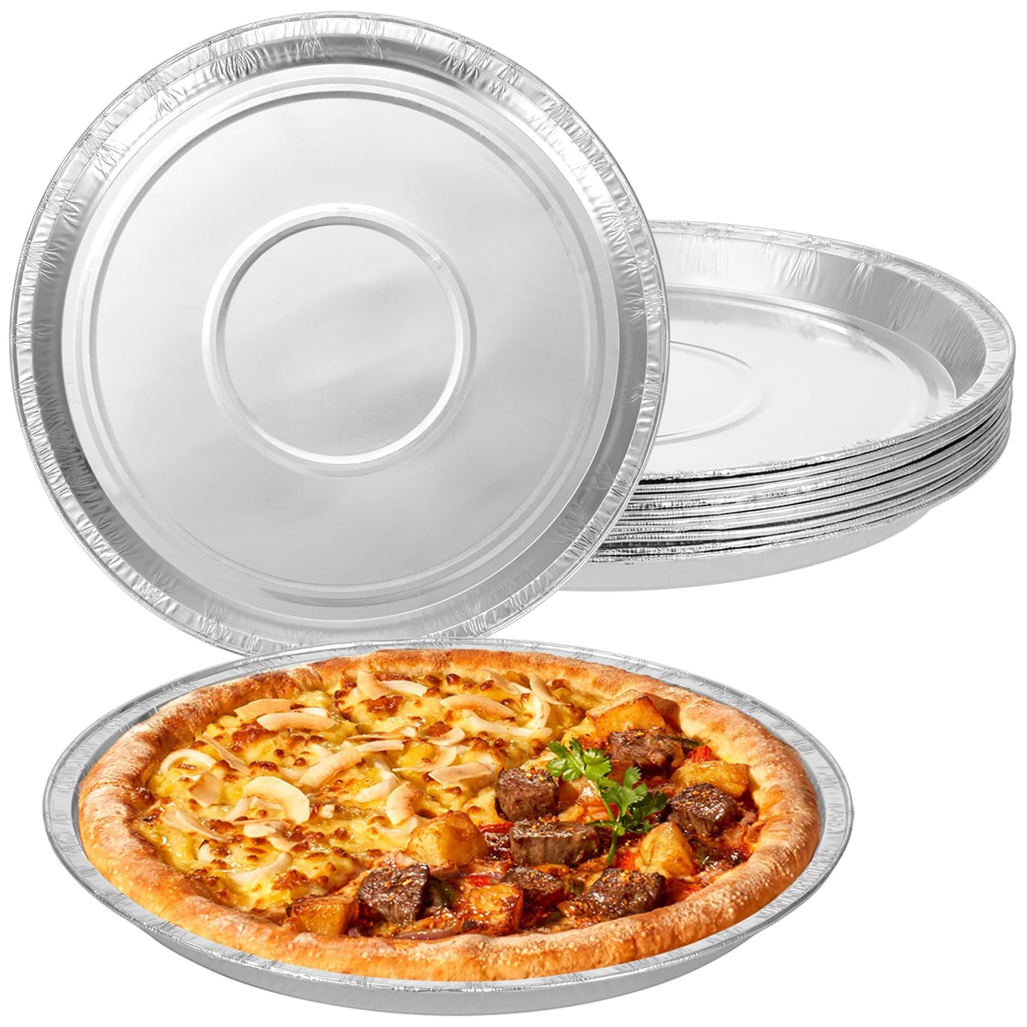 FMOACEN 10 Pcs Disposable Pizza Pans - 12 Inch Round Pizza Pan - Aluminum Foil Bakeware Trays, Oven Safe Bulk Set for Kitchen, Restaurant & Home Holiday Activities Accessories