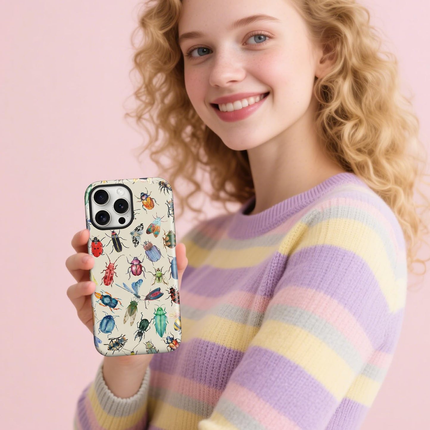 flewfun Magnetic for iPhone 15 Case Cute Beetle Phone Case, Entomology Insect Art Shockproof Slim TPU and Hard PC Protective Phone Cover Compatible with MagSafe Gift for Entomology Lover