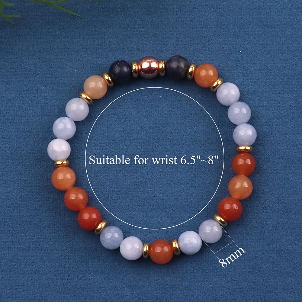 KSQS Healing Stone Bead Bracelet for Women, Natural Gemstones Balance Protection Bracelet, Spiritual Crystal Beads Bracelet Anxiety Relief with Meaning Card(#18)