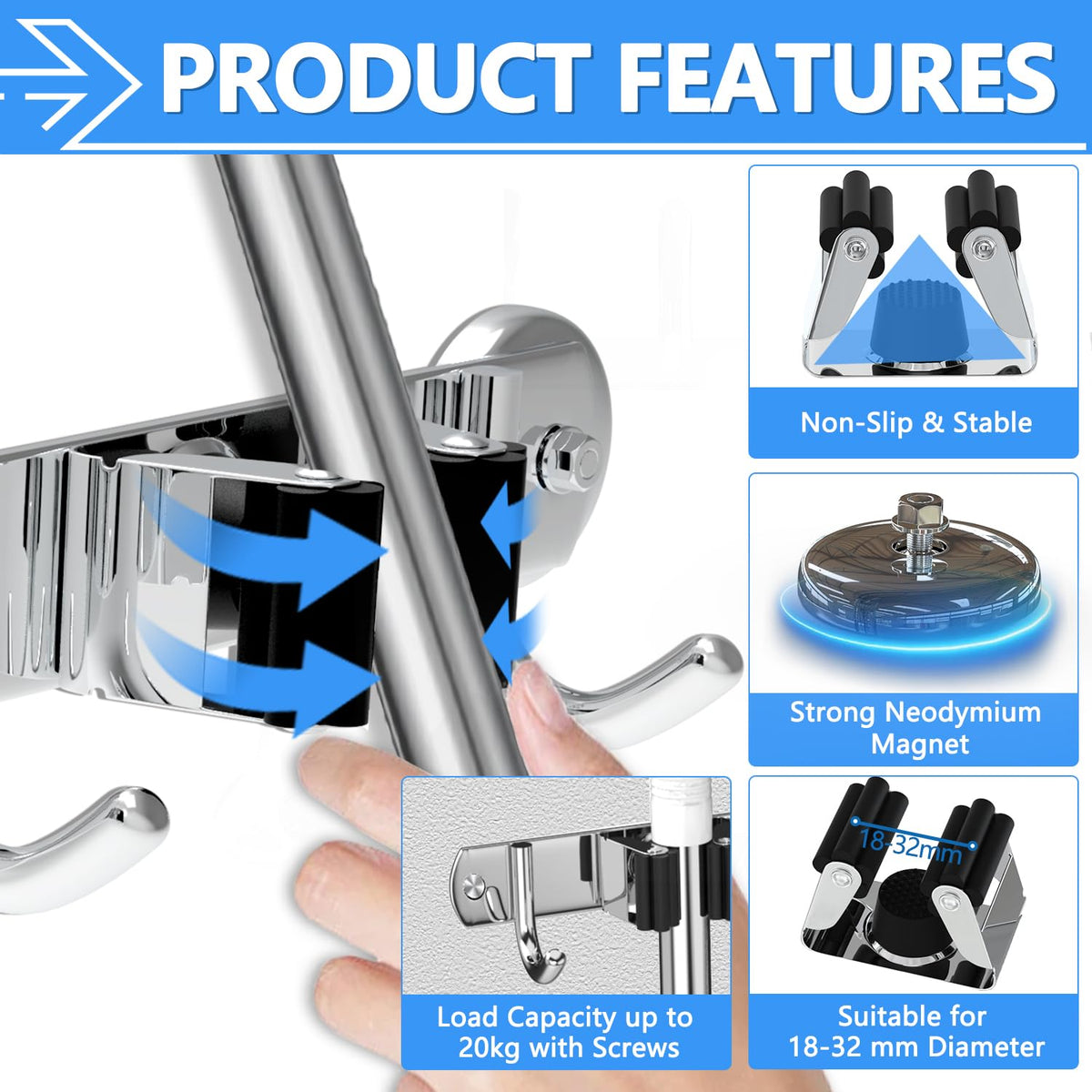 Magnetic Broom Holder Wall Mount 2 Pack (2 Count)