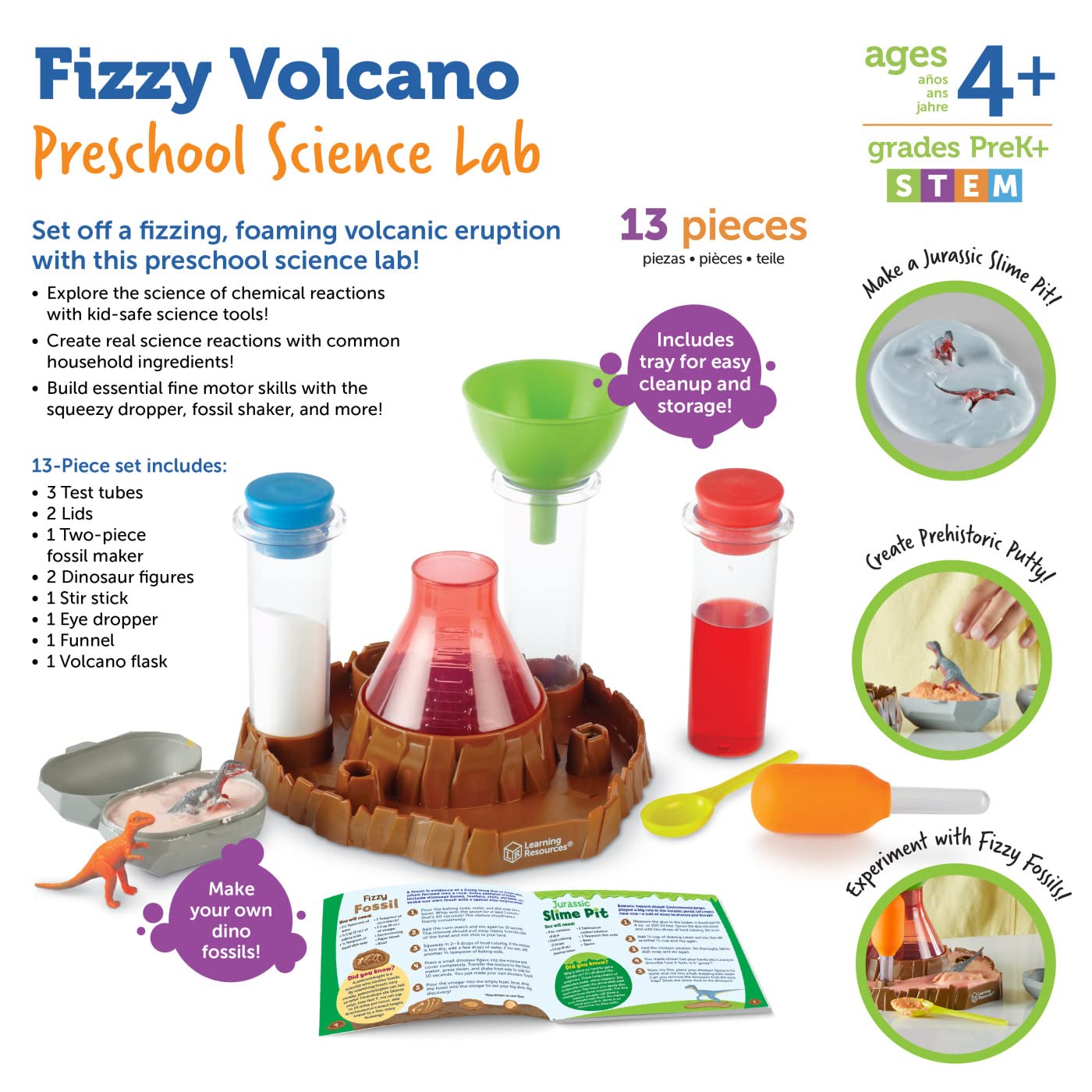 Learning Resources Fizzy Volcano - 13 Pieces, Ages 4+, Preschool Science Lab Kits, Experiments STEM Toys For Kids, Classroom Must Haves
