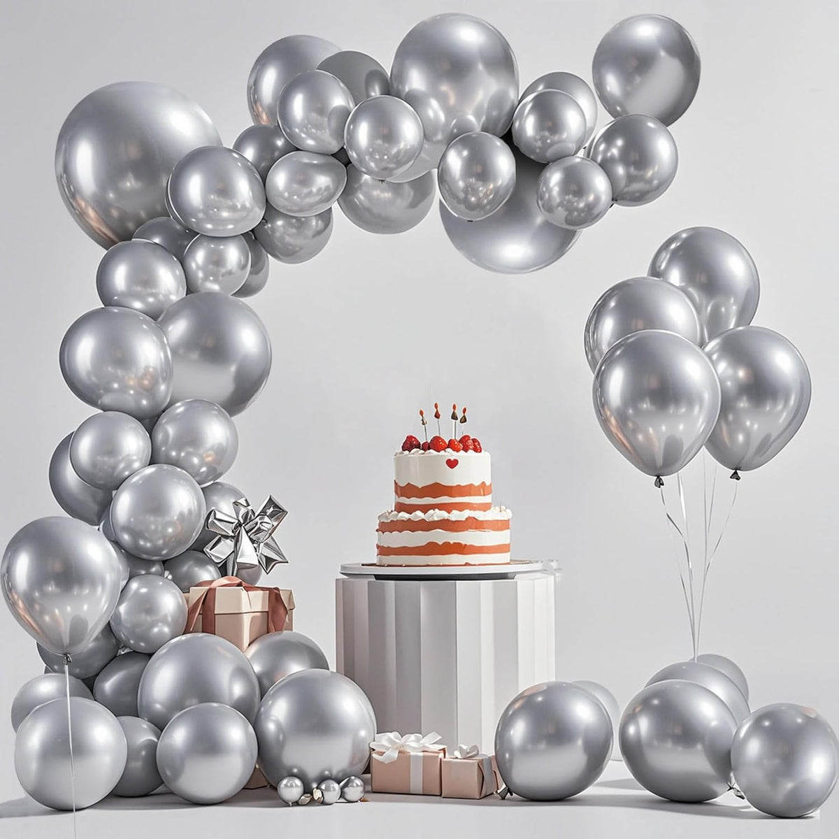 Silver Balloon,145pcs Latex Metallic Silver Balloons Arch Kit Different Sizes 18 12 10 5 Inch,Silver Chrome Balloon Garland Arch for Wedding Disco Birthday Graduation Holiday Party Decoration