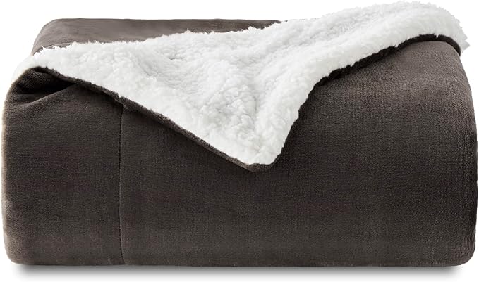 Bedsure Sherpa Fleece Throw Blanket Twin Size for Couch - Thick and Warm, Soft Fuzzy Plush Twin Blanket for Winter, Brown, 60x80 Inches