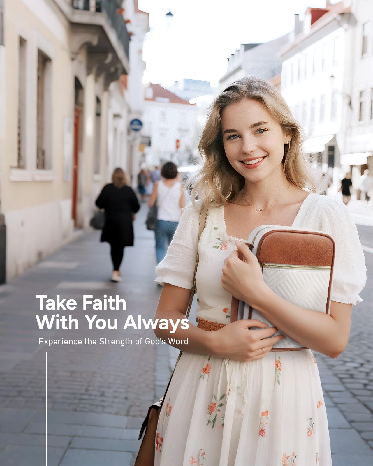 BellaHold Quilted Vegan Leather Bible Cover, Color-Blocked Bible Cover Case for Women, Bible Carrying Case with Handle, Bible Study Supplies & Christian Gift for Women and Girls (White & Brown, TS/S)
