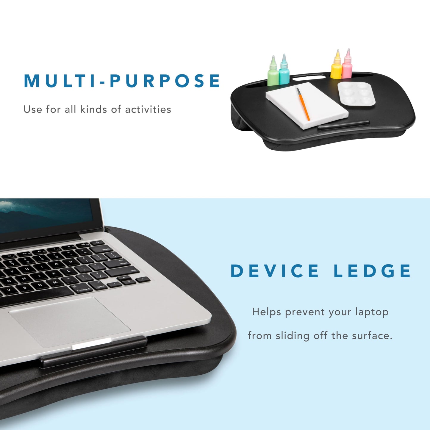 LAPGEAR MyDesk Lap Desk with Device Ledge and Phone Holder - Black - Fits up to 15.6 Inch Laptops - Style No. 44448