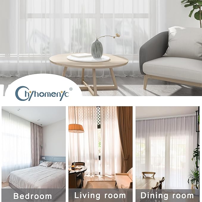 Chyhomenyc White Sheer Curtains 90 Inches Long 2 Panels, Light Filtering White Curtains for Living Room, Soft Gentle Voile Rod Pocket Bedroom Window Drapes, 59Wx90L Inch, 2PCS